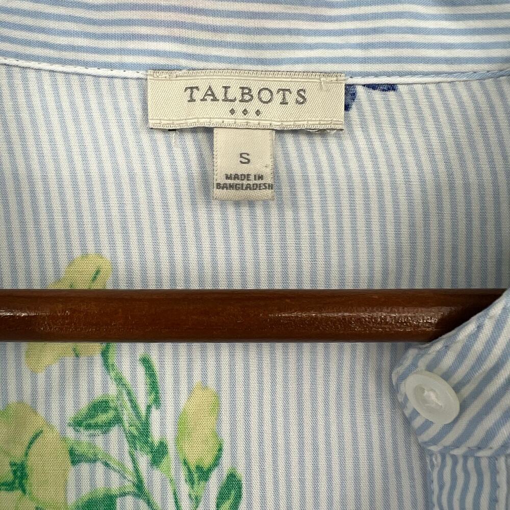 Talbots Blue & White Stripe Floral Popover 1/2 Button Blouse Long Sleeve small - Picture 3 of 7